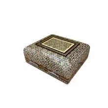جعبه جواهرات خاتم کاری چوبی طرح گل و مرغ کد 04