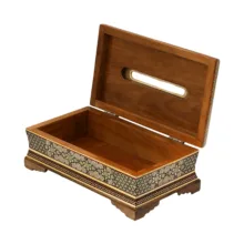 جعبه دستمال کاغذی خاتم کاری چوبی فراز هنر مدل بغل کاس