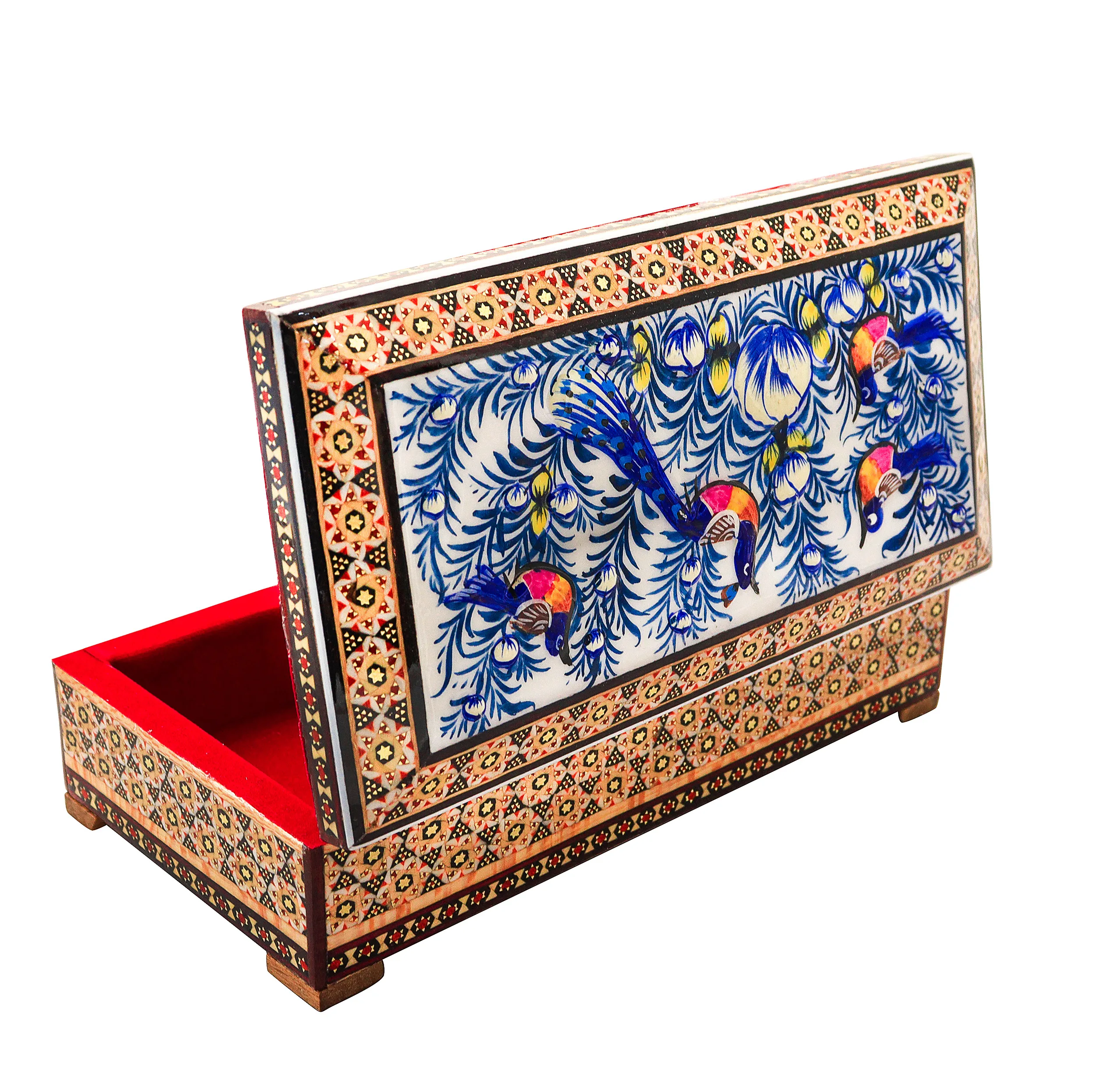 جعبه جواهرات خاتم کاری صنایع دستی فاخر طرح گل ومرغ برجسته کد Bl21115