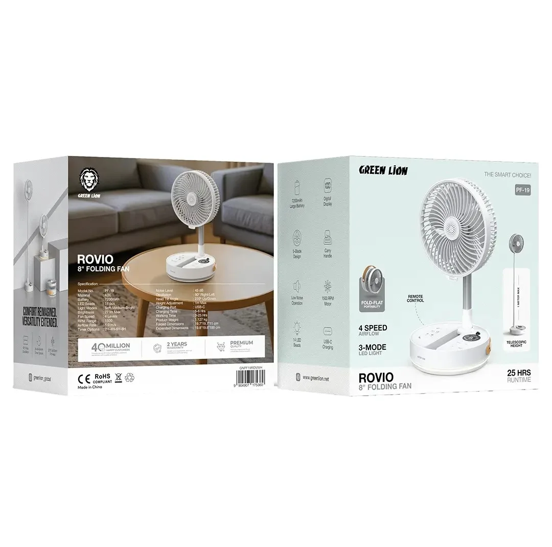 پنکه شارژی گرین لاین مدل Rovio 8 Folding Fan