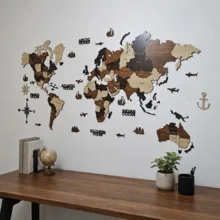 دیوارکوب آماتیس طرح نقشه چوبی جهان مدل 150CM