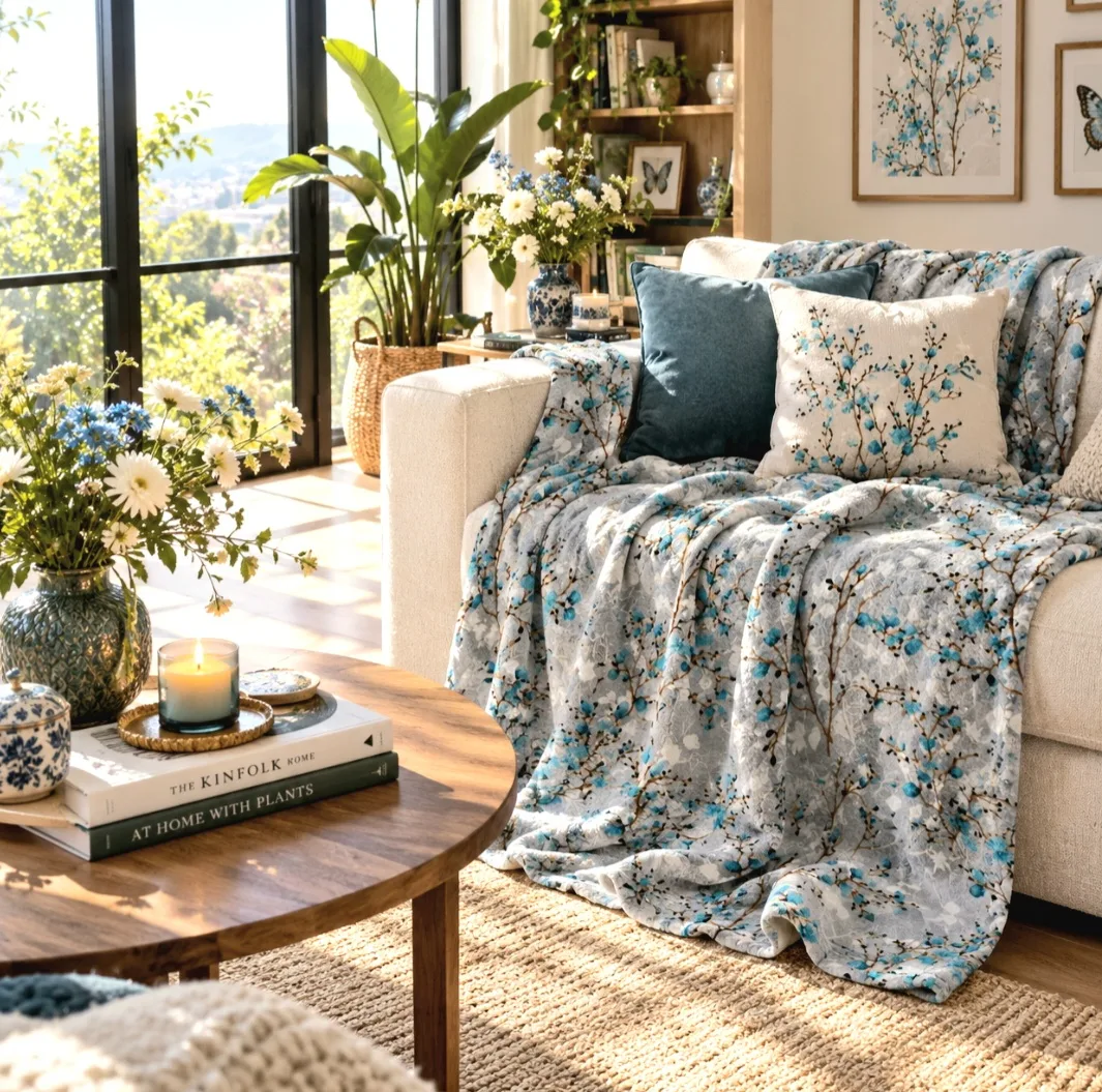 پتو مسافرتی 1 نفره طرح لیزری مدل گل ریز بهاری سایز 160×220 سانتیمتر