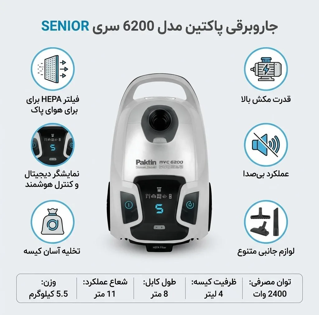 جاروبرقی پاکتین مدل جاروبرقی مدل  6200 سری SENIOR