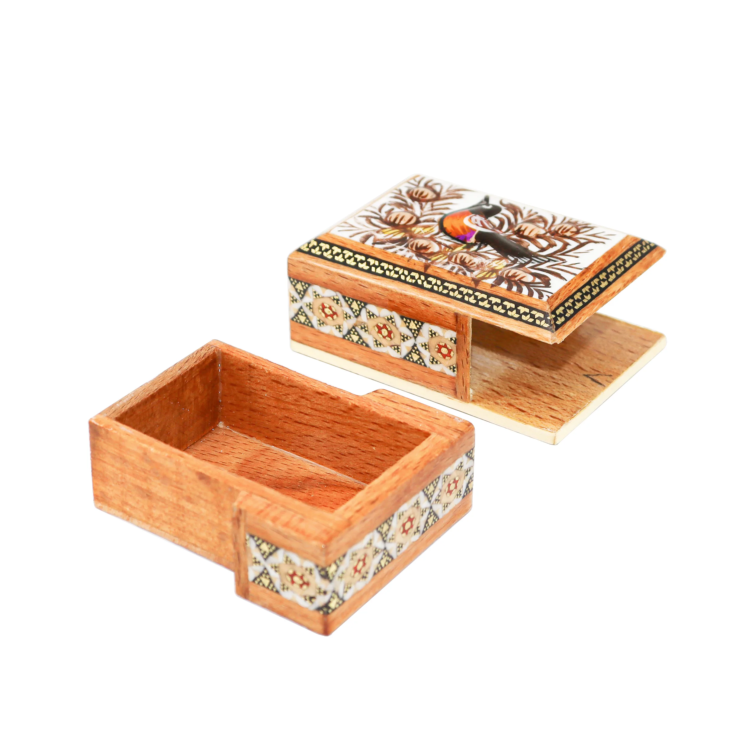 جا کارتی خاتم کاری مدل کشویی لبه صاف طرح گل و مرغ برجسته کد 7p5Br