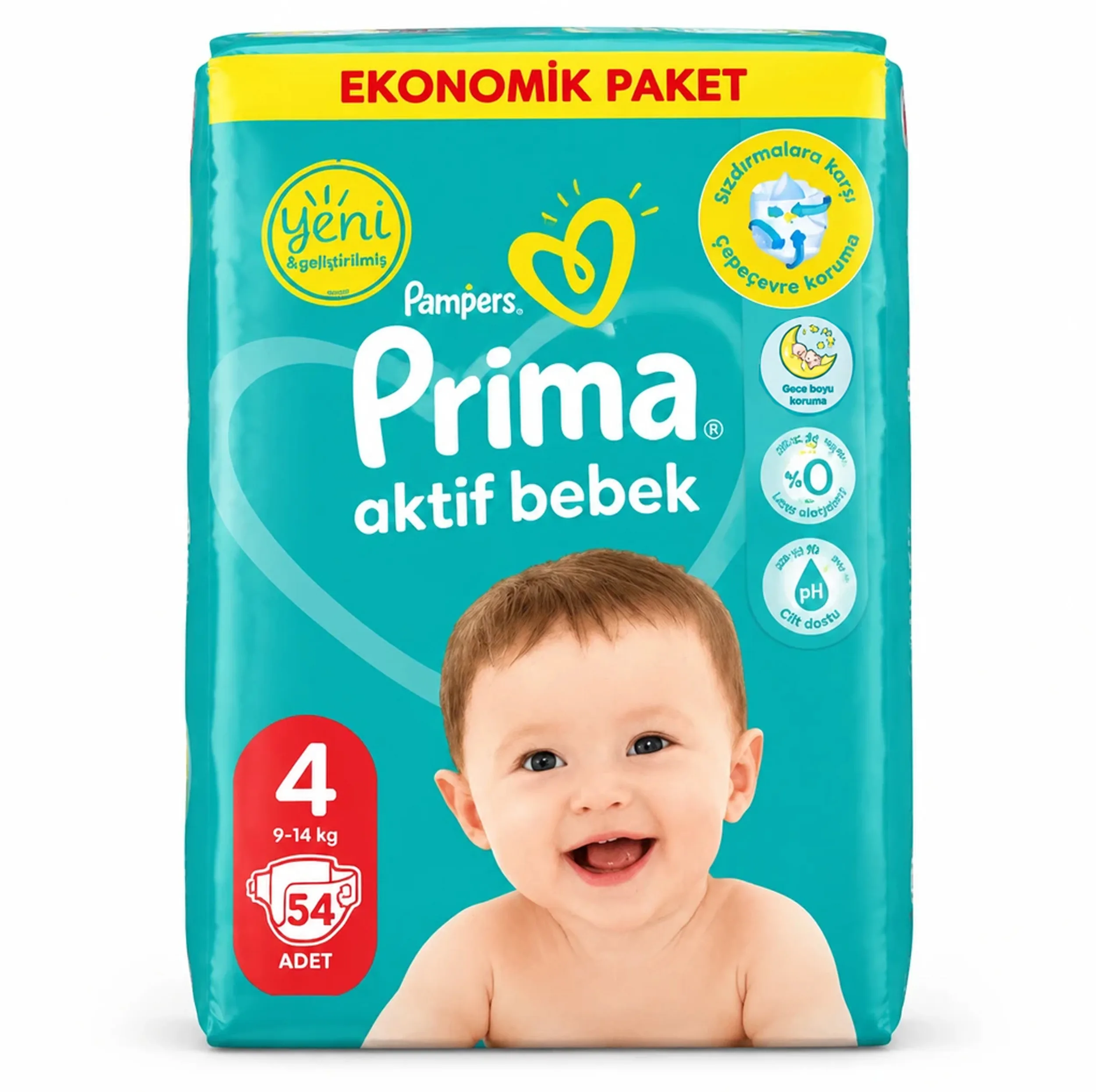 پوشک بچه پریما مدل Aktif Bebek-4، سایز 4 بسته 54 عددی