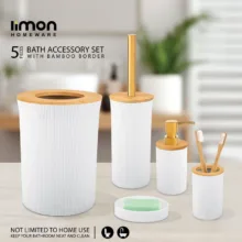 ست سرویس بهداشتی 5 پارچه لیمون مدل درب چوبی کد RM2392
