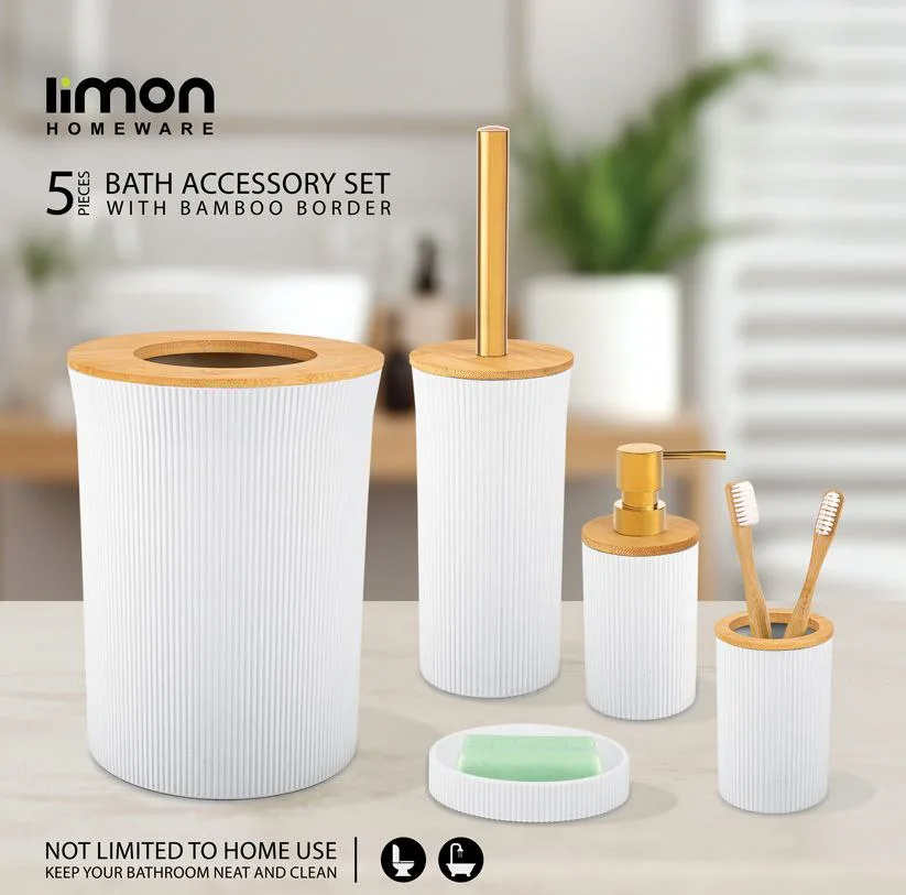 ست سرویس بهداشتی 5 پارچه لیمون مدل درب بامبو کد RM0652