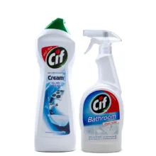 اسپری تمیزکننده سطوح حمام و دستشویی سیف (Cif) به همراه مایع کرمی پاک کننده چند منظوره سطوح سیف مجموعه 2 عددی