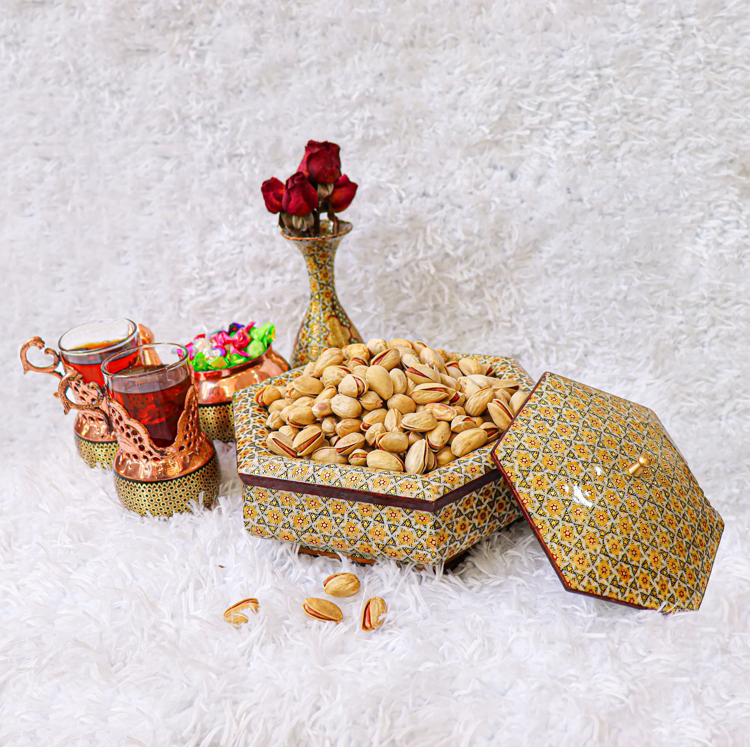 شکلات خوری خاتم کاری مدل 6 ضلعی کد 2110-2f3