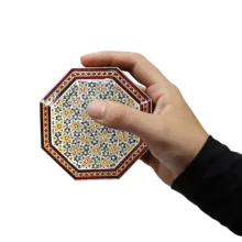 جعبه جواهرات خاتم کاری چوبی صنایع دستی فاخر طرح 8 ضلعی کد 10103