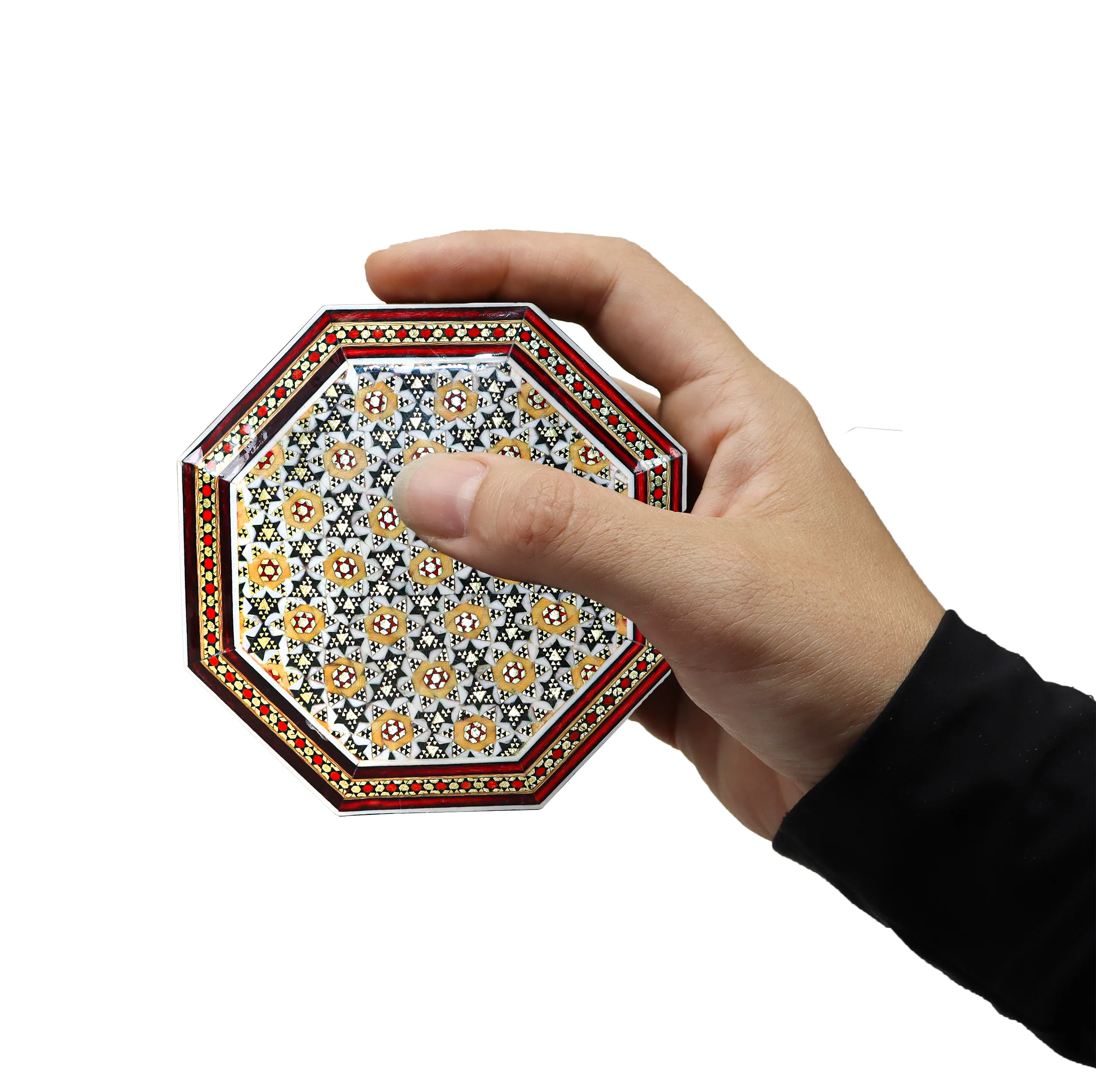 جعبه جواهرات خاتم کاری چوبی صنایع دستی فاخر طرح 8 ضلعی کد 10103