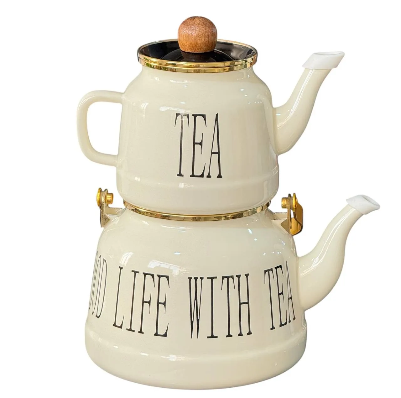 ست کتری و قوری مدل لعابی طرح Drink tea گنجایش کتری 2.5 لیتر گنجایش قوری 1 ایتر