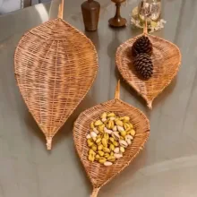 ظرف حصیری مدل مروار طرح برگ مجموعه 3 عددی