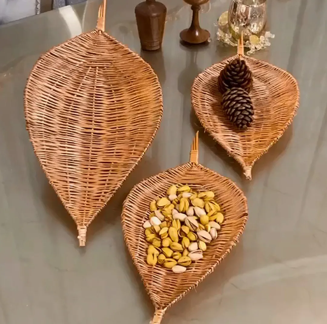 ظرف حصیری مدل مروار طرح برگ مجموعه 3 عددی
