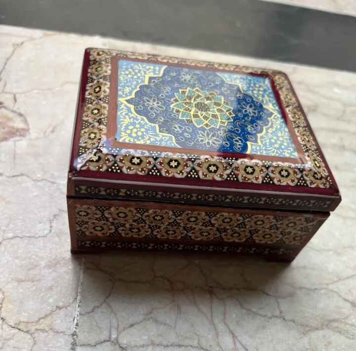 جعبه جواهرات خاتم کاری چوبی مدل نقاشی