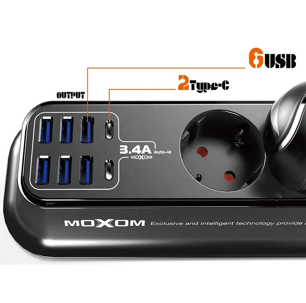 چندراهی برق و شارژر رو میزی موکسوم مدل MOXOM MX-ST05