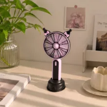 پنکه‌ دستی شارژی مدل پایه دار کرومی کد Mini Circle Portable & Rechargeable Fan