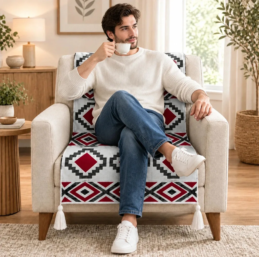 شال مبل و تخت هنرمند مدل پانچ‌دوزی کد 110 سایز 200×150 سانتی‌متر