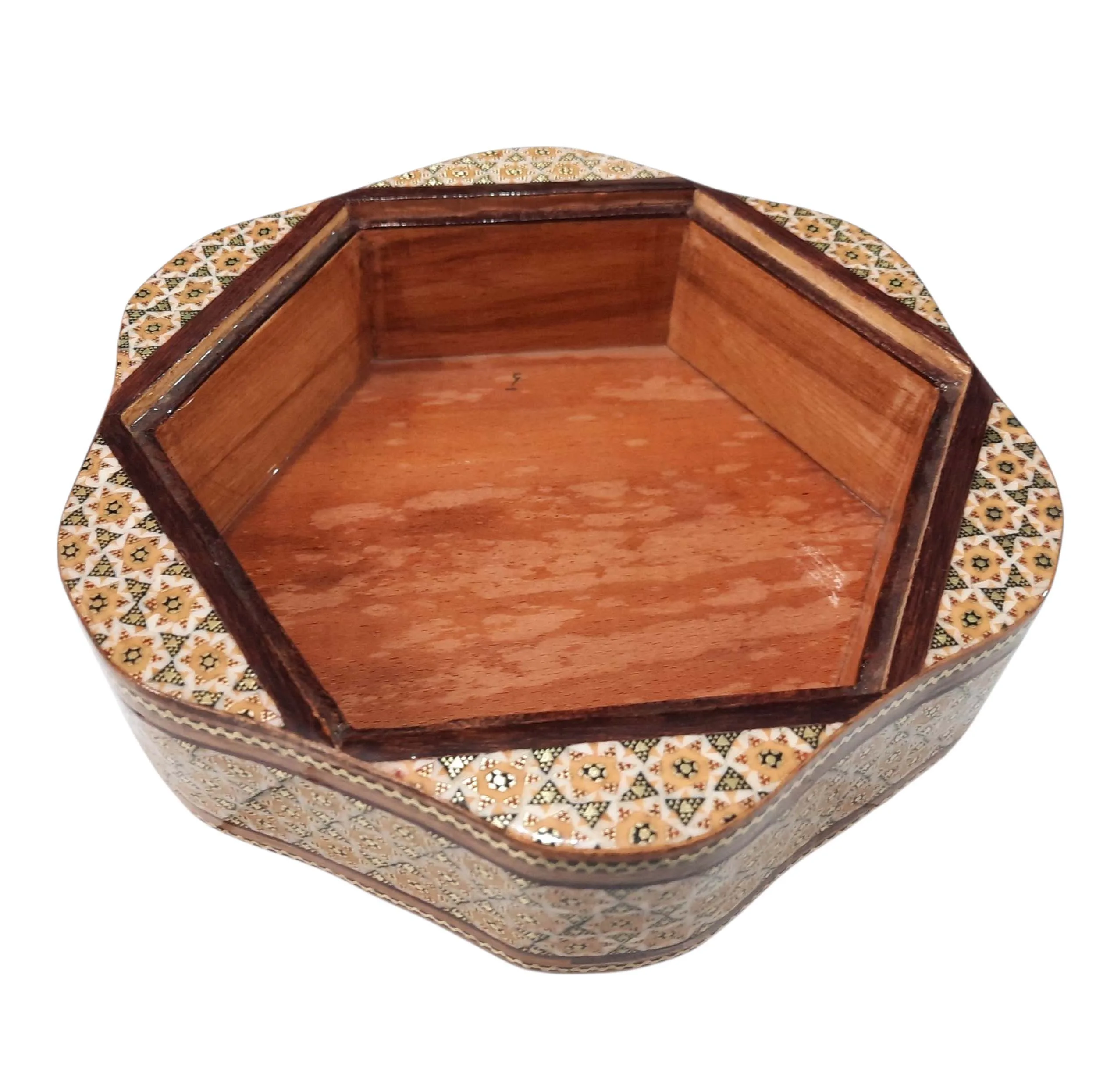 شکلات خوری خاتم کاری چوبی مدل شش گوش هلالی کد 140545