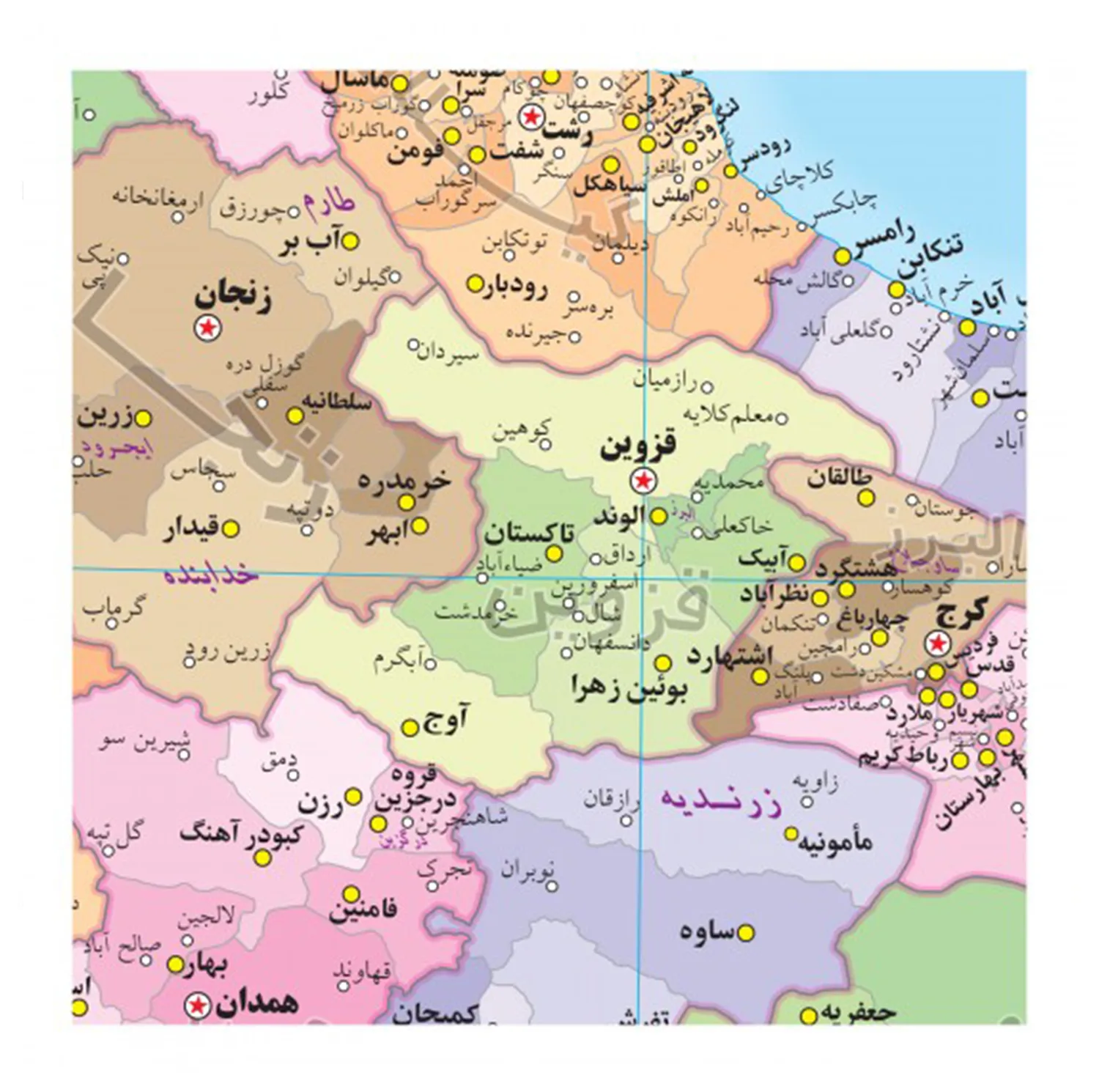نقشه چاپی انتشارات گیتاشناسی نوین مدل تقسمات شهرستانی ایران کد A.P 1447