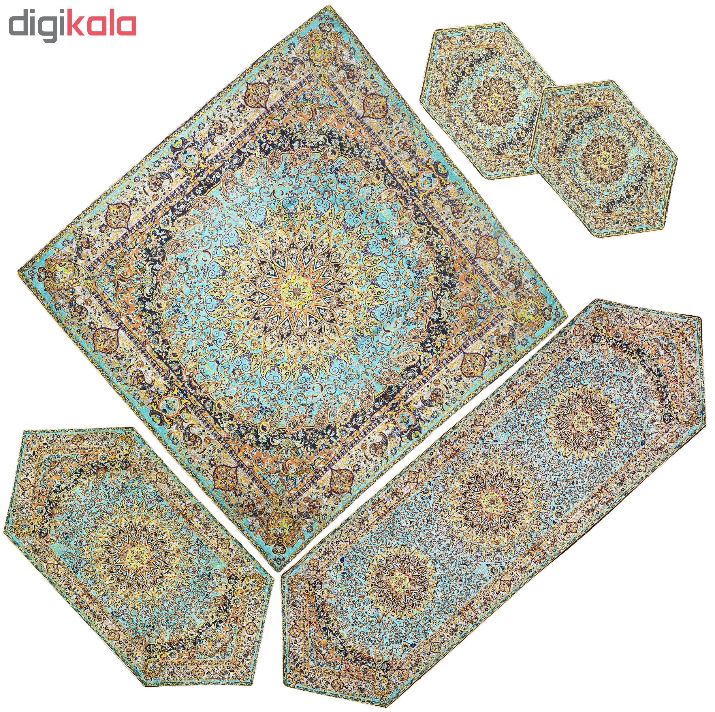 ست 5 تکه رومیزی ترمه ابریشمی طرح خورشید مدل SABZ5/5