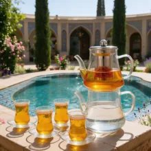 ست کتری و قوری گائوژی  مدل YIMING GLASS گنجایش کتری 1.5 لیتر گنجایش قوری 1 لیتر