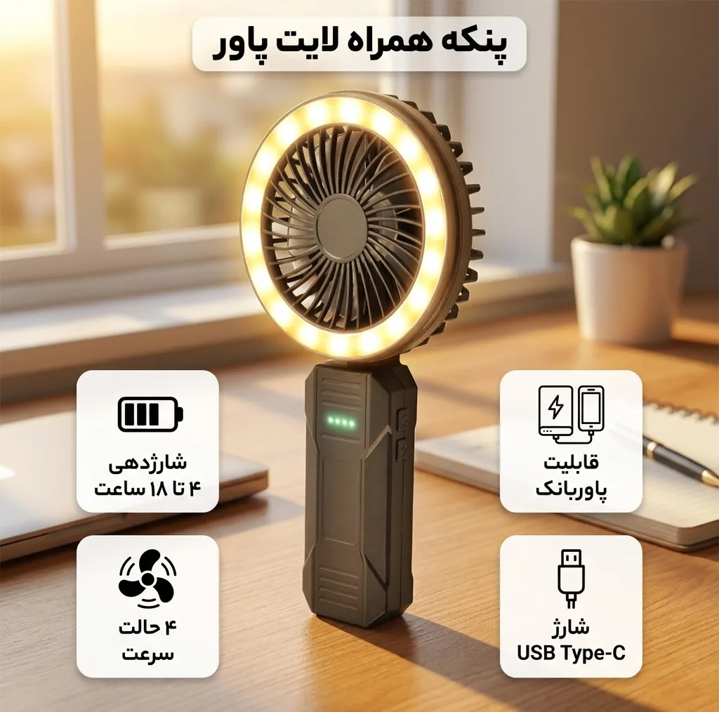 پنکه‌ شارژی مدل لایت پاور ظرفیت 18650 میلی آمپر ساعت