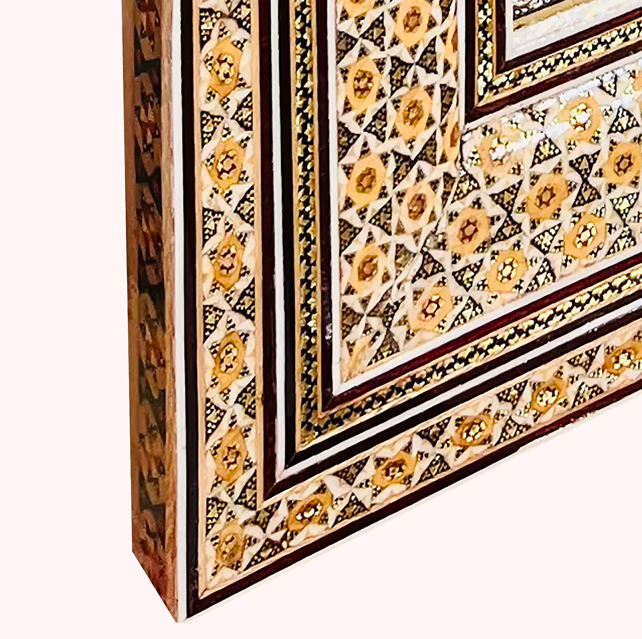 تابلو خاتم کاری چوبی صنایع دستی فاخر مدل گوشه دار ممتاز طرح اسماء الحسنی و چهار قل کد HQ53p43in4030-6f6