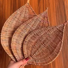 ظرف حصیری مدل مروار طرح برگ مجموعه 3 عددی