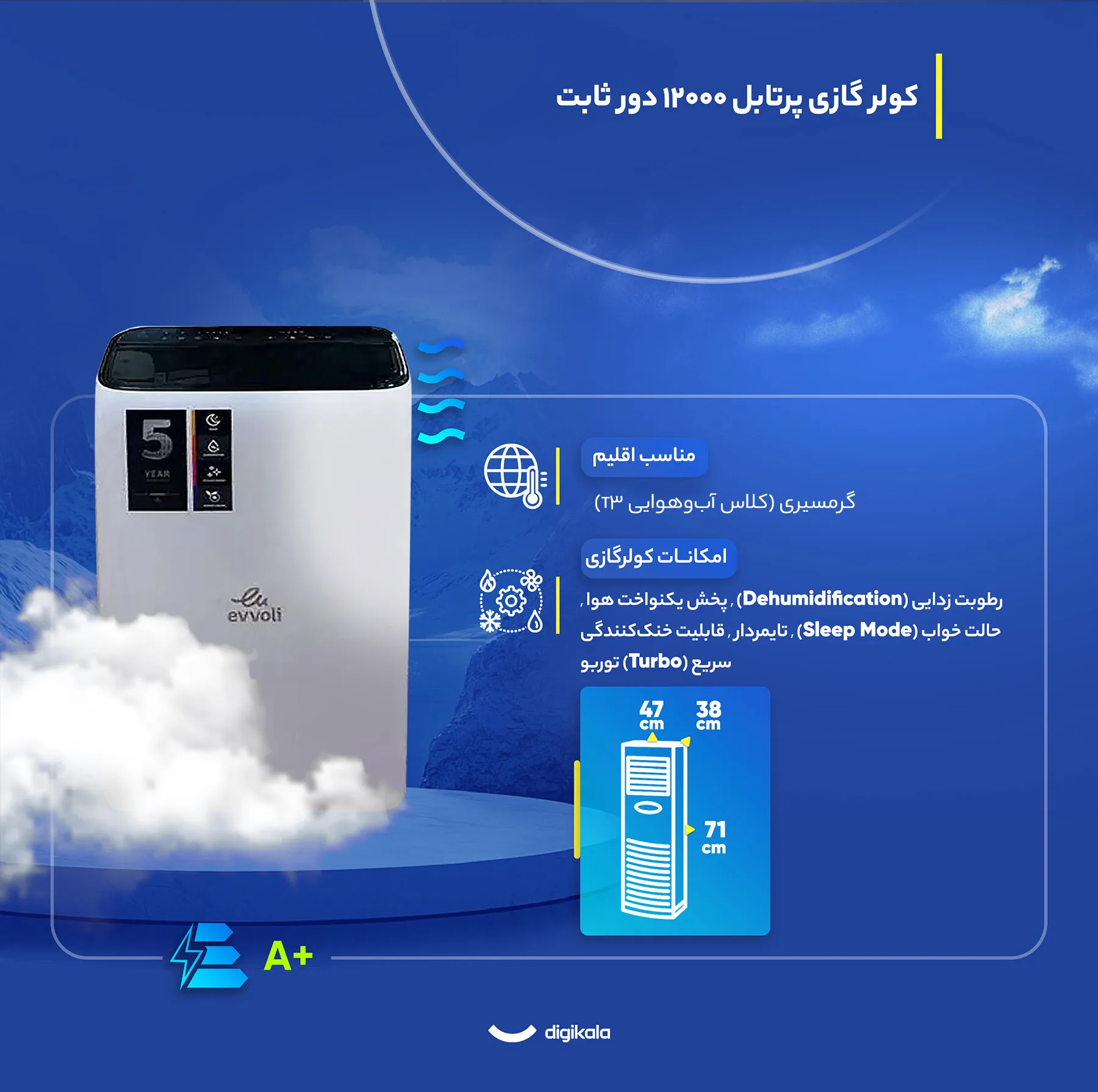 کولر گازی پرتابل 12000 دور ثابت ایوولی مدل EVPRO-12K-_PO