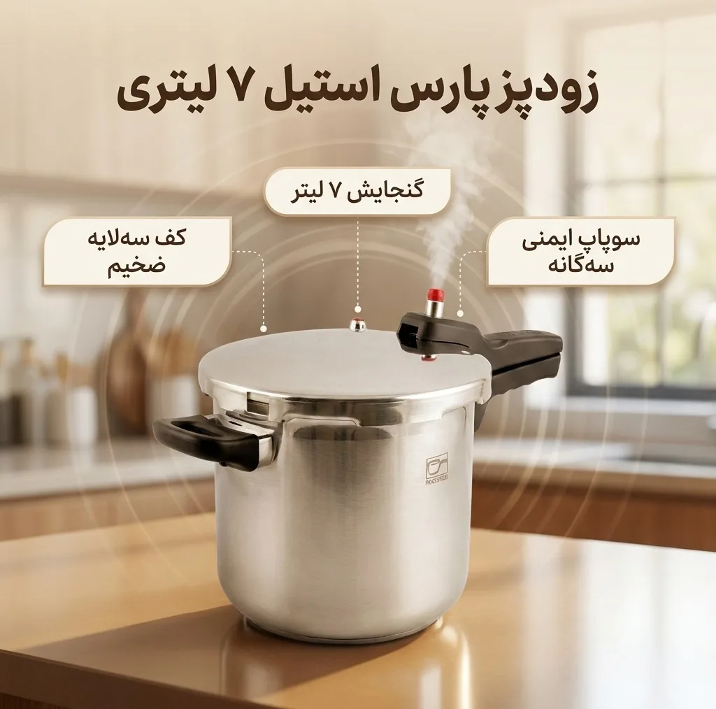 زودپز پارس استیل مدل کف سه لایه گنجایش 7 ليتر