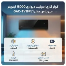 کولر گازی اسپلیت دیواری 18000 اینورتر جی پلاس مدل GAC-TV18PL1