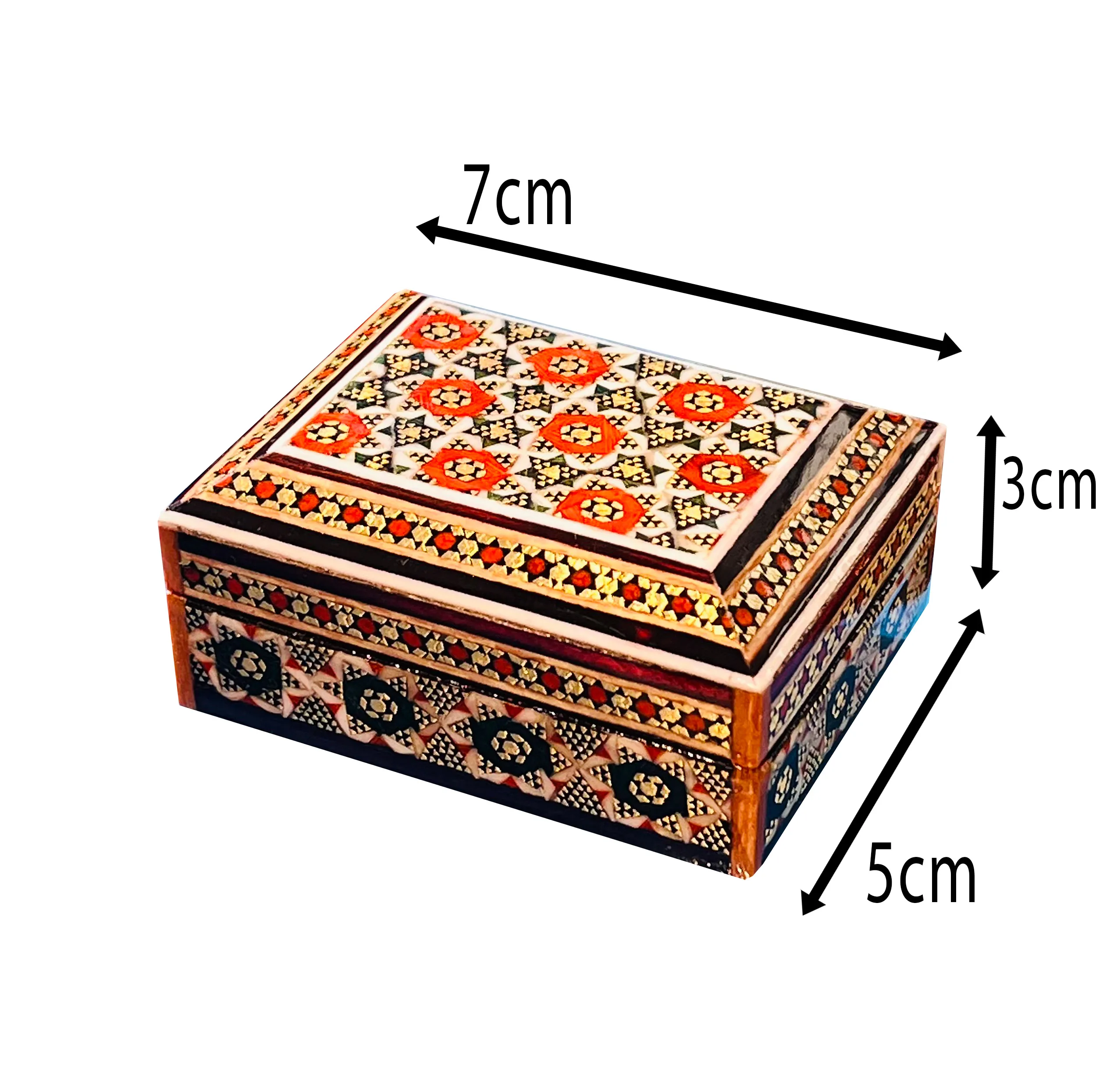 جا سکه ای خاتم کاری چوبی صنایع دستی فاخر مدل درب دار ممتاز طرح خورشیدی کد HQRdRect7p5