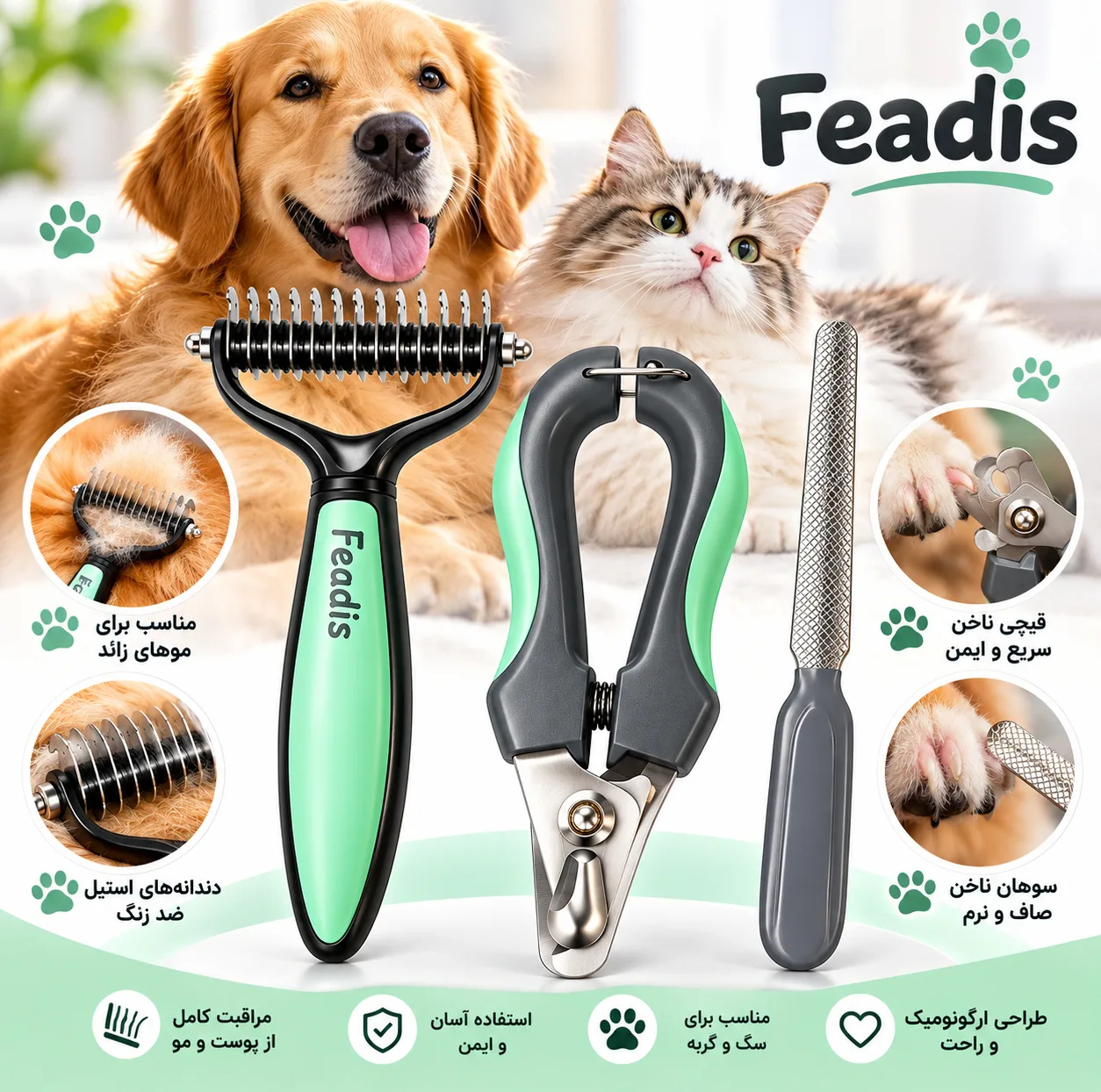 ست ابزار نظافت و مراقبت سگ و گربه مدل Feadis