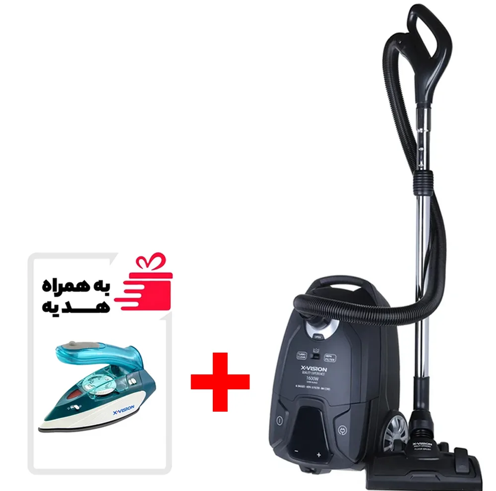 جاروبرقی 1600 وات ایکس ویژن مدل VC-5055 به همراه اتو مسافرتی 1000 وات ایکس ویژن مدل SW-602