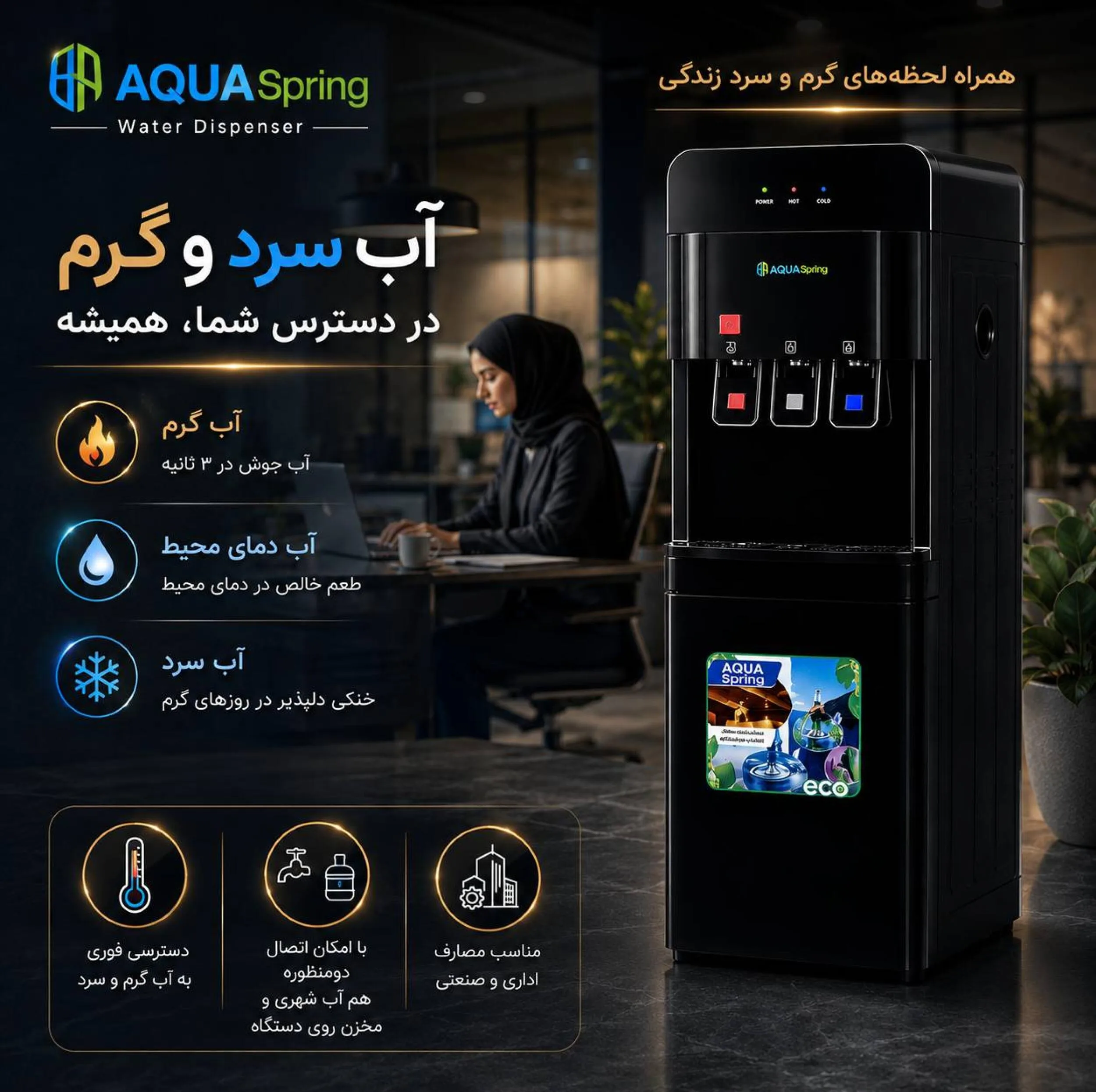 آبسردکن اچ ام مدل مکانیزم دو گانه آکوااسپرینگ با تصفیه آب HM_NEB7000A_92
