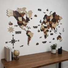 دیوارکوب آماتیس طرح نقشه چوبی جهان مدل 150CM