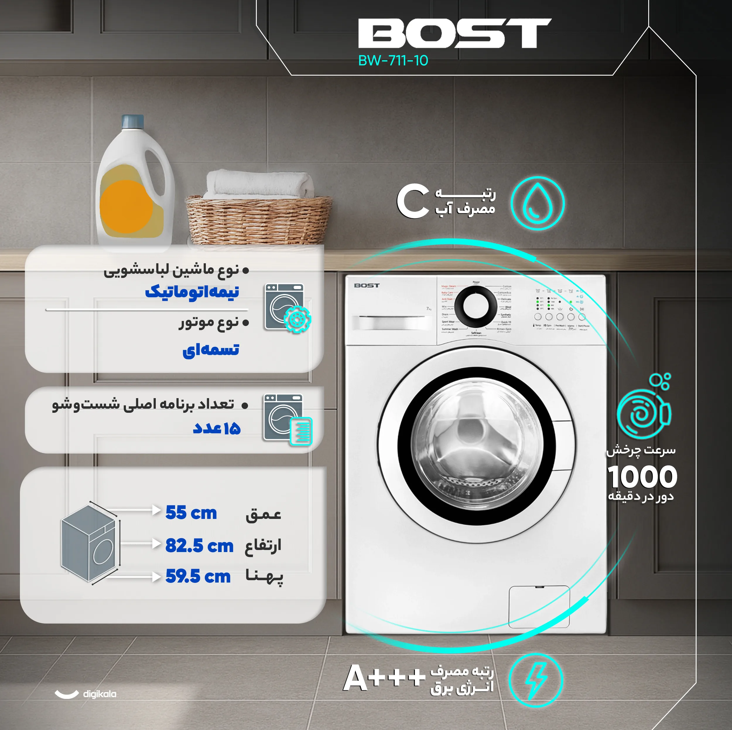ماشین لباسشویی 7 کیلوگرم اتوماتیک بست مدل BW-711-10