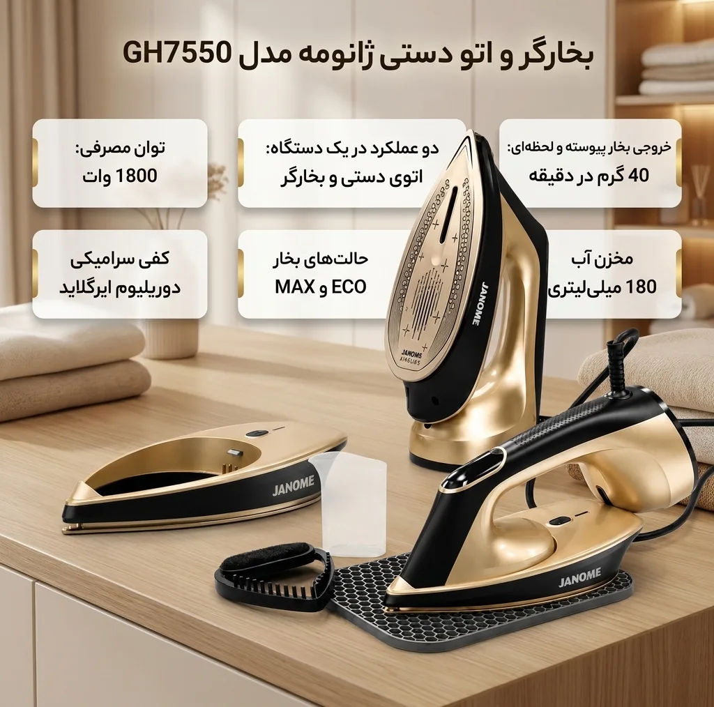 بخارگر 1800 وات ژانومه مدل دوکاره بخارگر و اتودستی GH7550