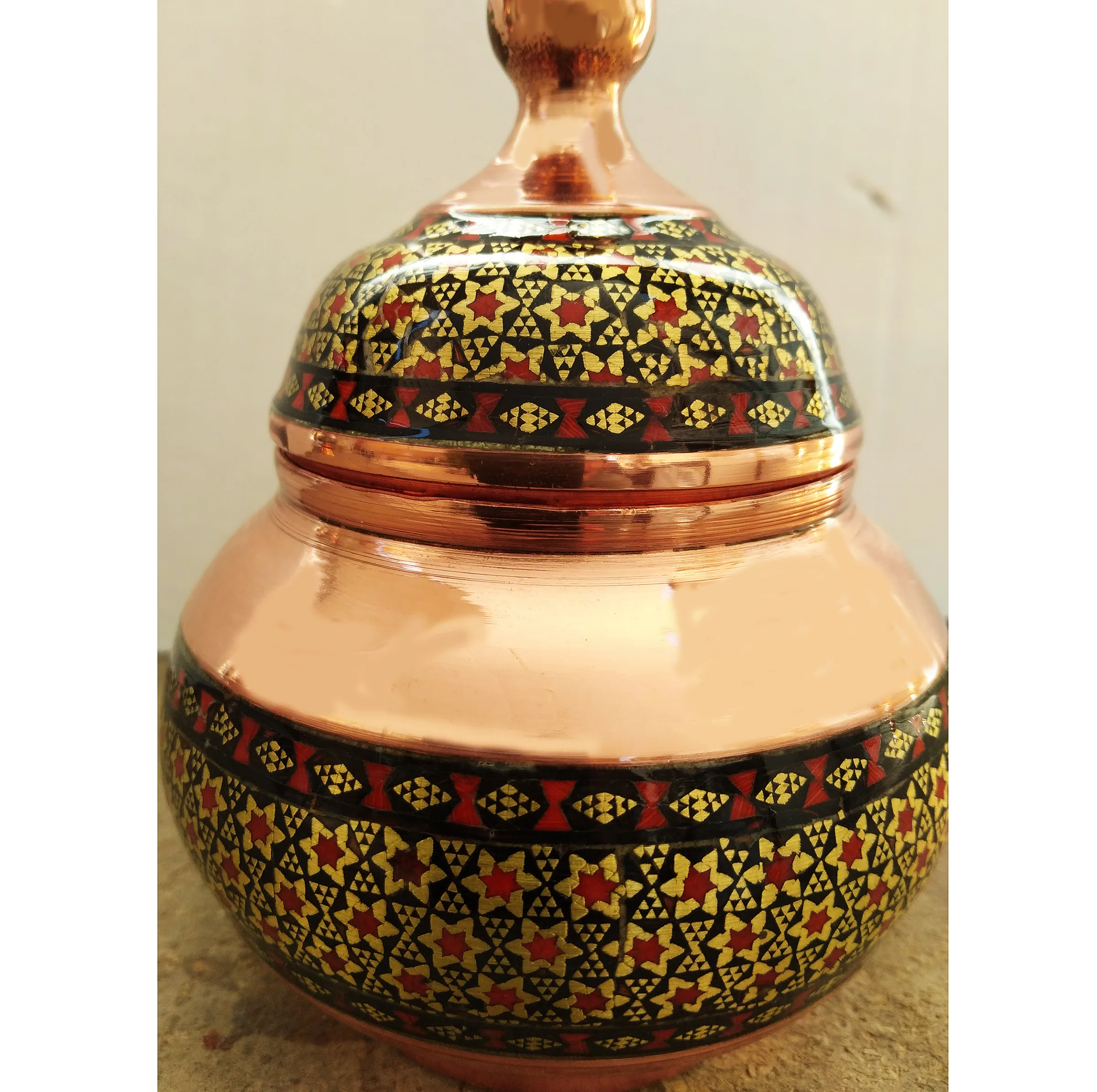 قندان خاتم کاری مسی مدل گل کد 13
