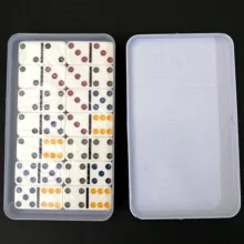بازی فکری ناب سل مدل دومینو 28 عددی نقطه رنگی نشکن همراه با قاب فلزی کد DOUBLE SIX COLOR DOT DOMINOES NAAB002