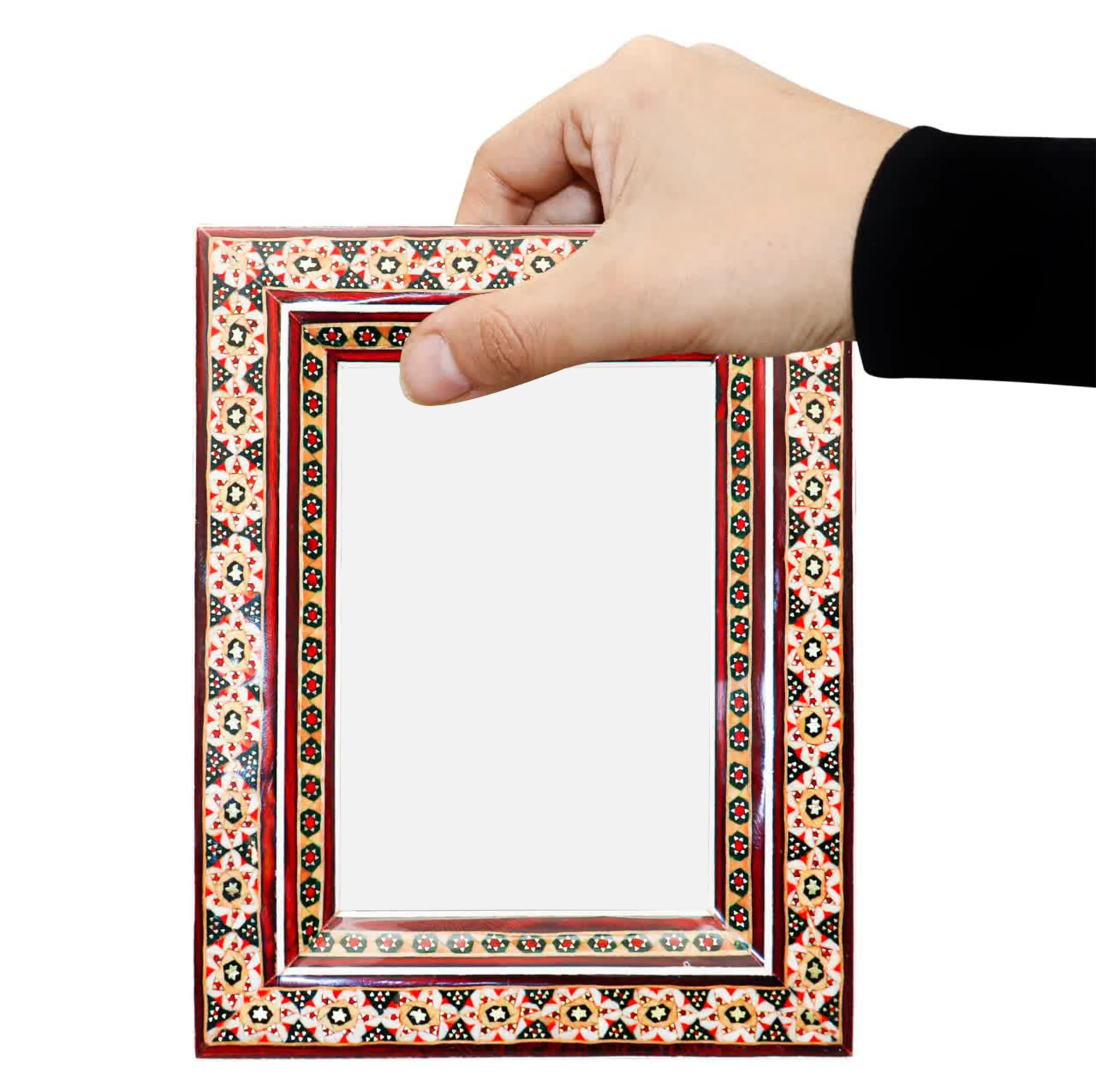 قاب عکس خاتم کاری چوبی صنایع دستی فاخر مدل سنتی طرح تک گل کد 17p14in139