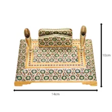 قلمدان خاتم کاری چوبی صنایع دستی فاخر مدل اداری طرح هفت شمسه کد 7sun15p10