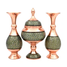 ست 3 تکه گلدان و شکلات خوری خاتم کاری مسی کد 20