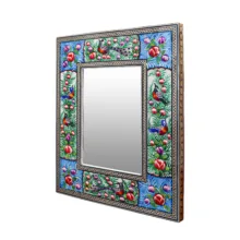 آینه خاتم کاری مدل مینیاتور برجسته طرح گل و مرغ کد 2824GrBl