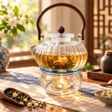 ست قوری و وارمر مدل پیرکس شیاردار دسته دار گنجایش 800 میلی لیتر