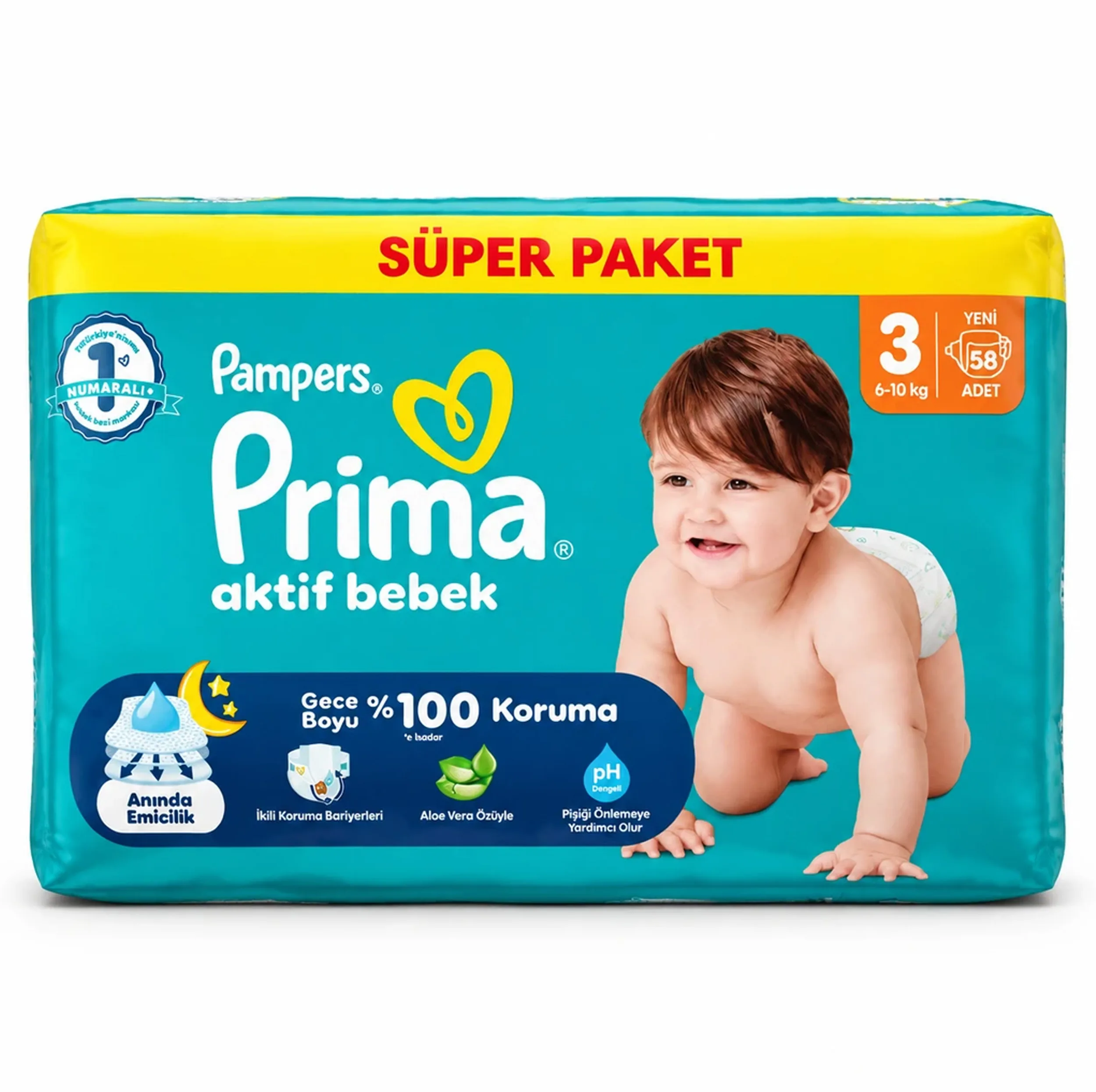 پوشک کودک پریما مدل Aktif Bebek-3 شماره 3 بسته 58 عددی