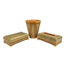 ست سه تکه جعبه دستمال کاغذی و سطل خاتم کاری کد 25-1