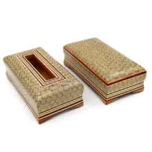 ست جعبه کارد و چنگال و جعبه دستمال کاغذی خاتم کاری کد 3