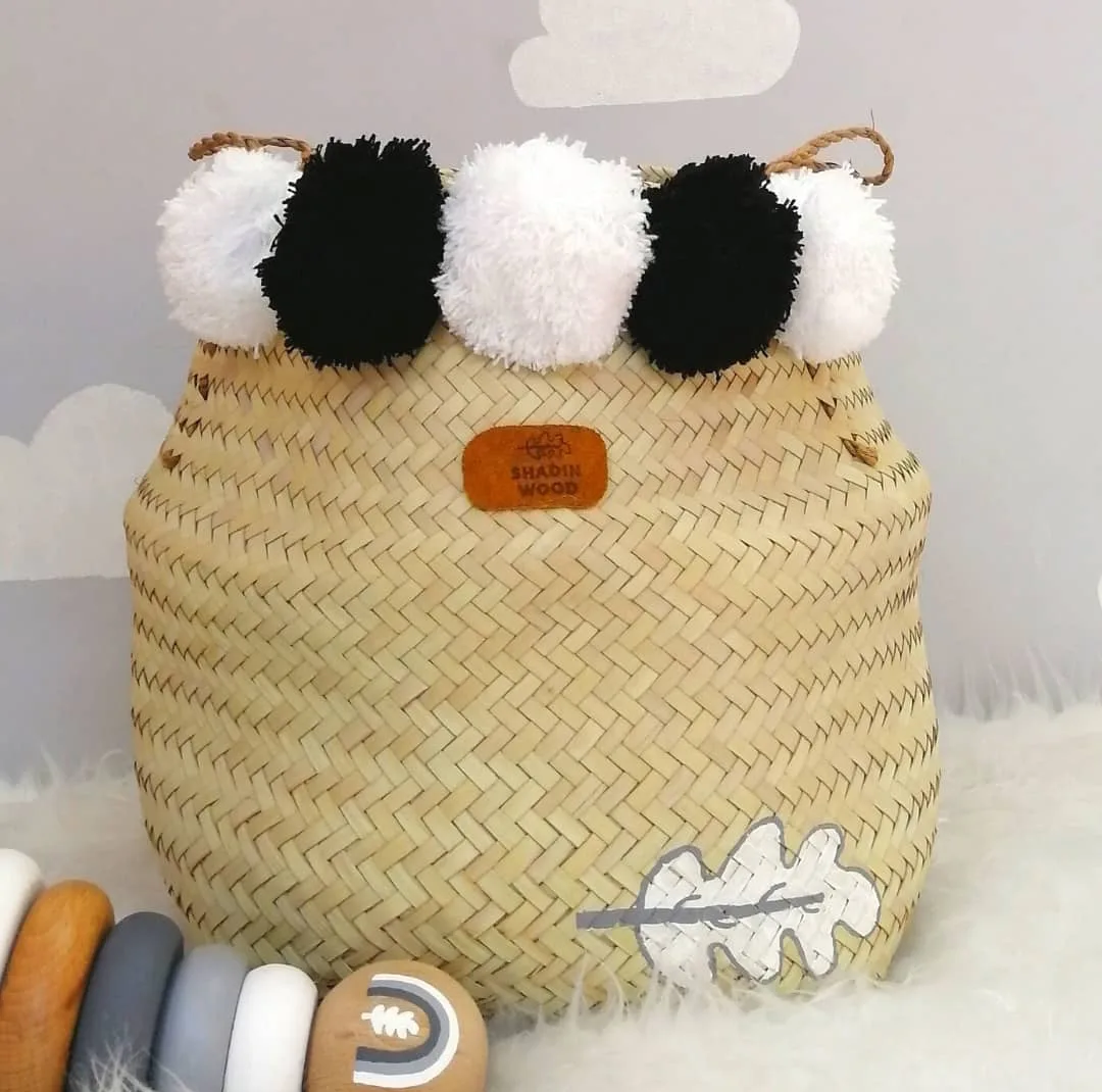 سبد حصیری مدل pompom کد b&wh